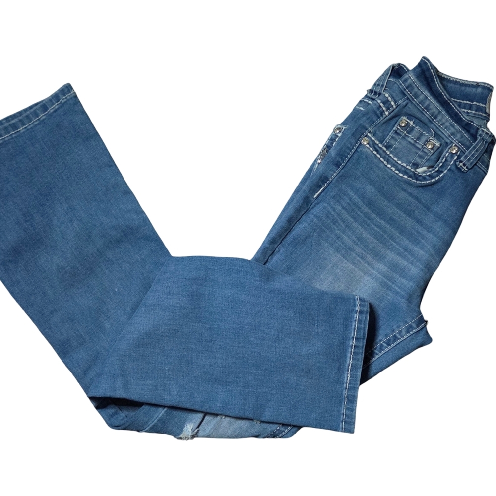 Y Jeans Los Angeles Embellished Bootcut Jeans Womens Sz 3/4 Cross Pocket - Picture 5 of 8